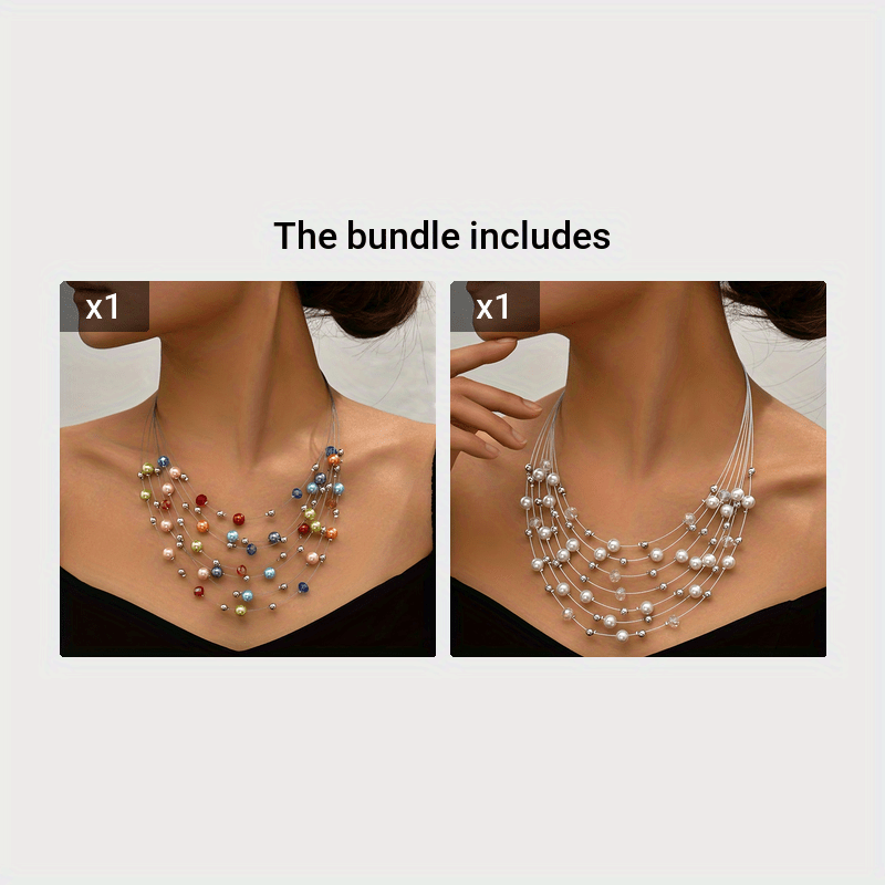 Handmade Multilayer Bohemian Necklace with Shimmering Imitation Pearls - Artisan-Crafted with Authentic Charm - A Feminine and Exquisite Gift for Ladies - Each Piece Features Unique Color Beads Randomly Arranged