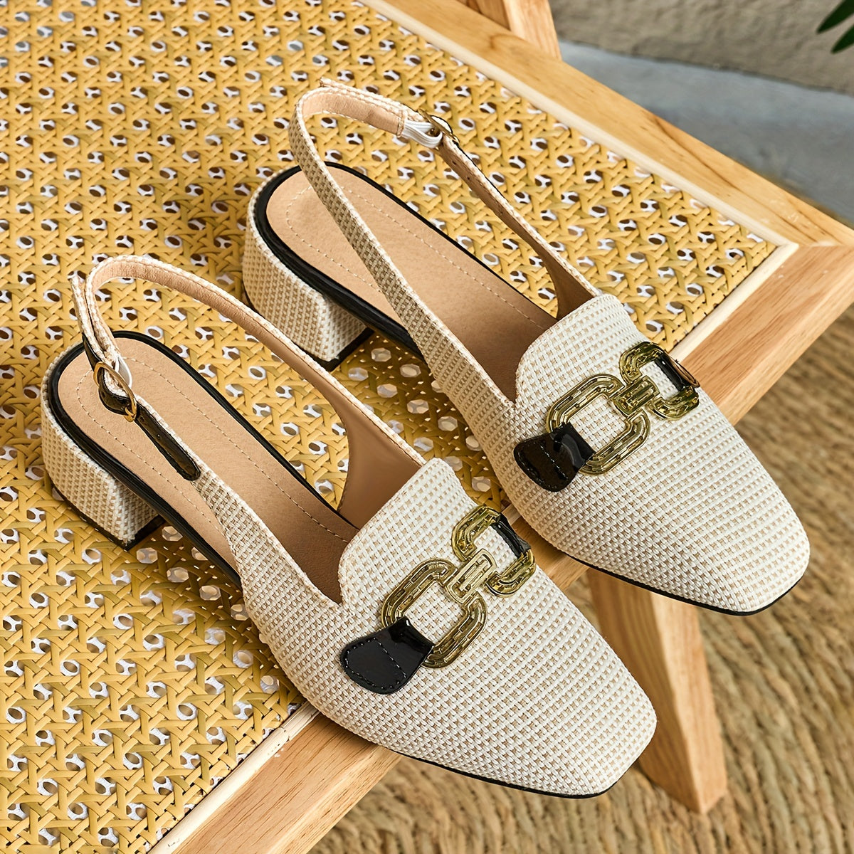 Stylish French-inspired Mary Jane pumps with square toe, chunky heel, buckle detail, and faux cover for all seasons.