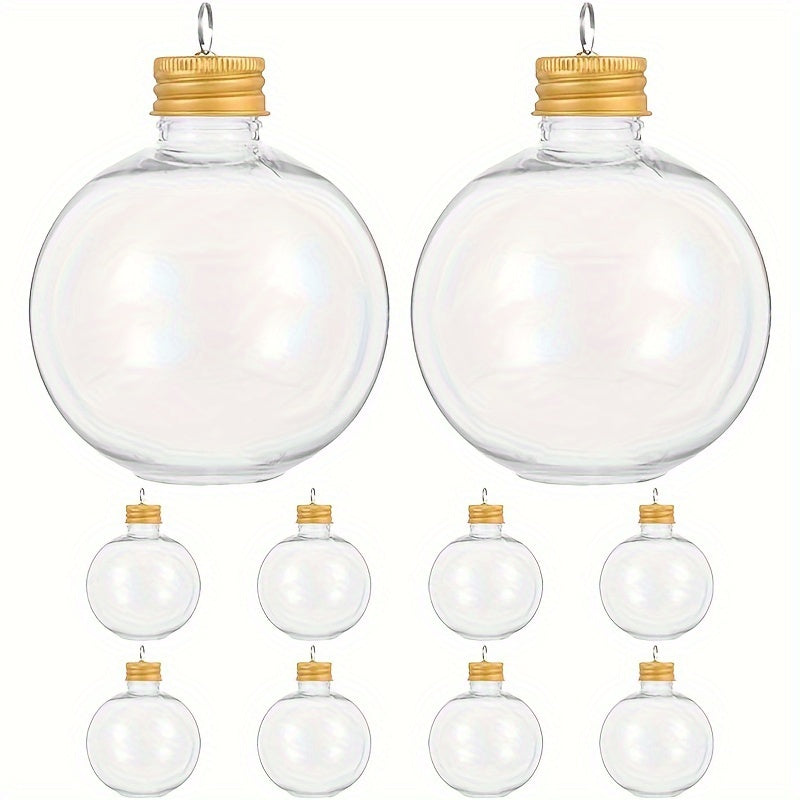 10 Christmas ball light bulb-shaped round ball bottles with golden hanging ring covers, for gift packaging and holiday decoration.