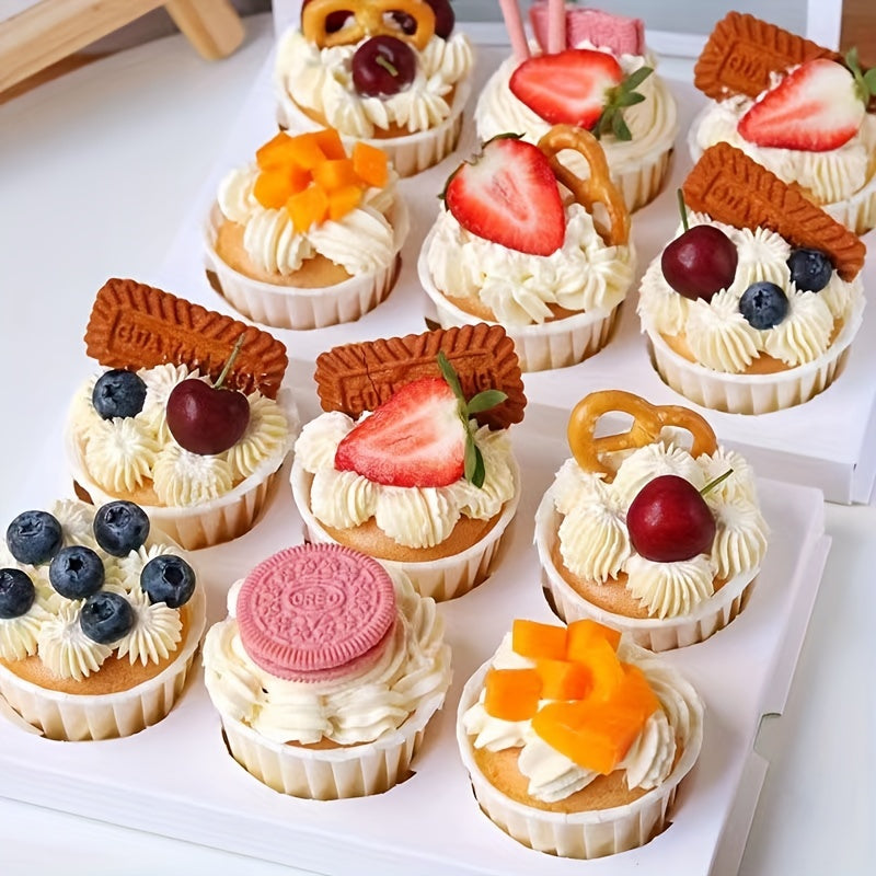 50 disposable muffin cups made of heat resistant paper, perfect for cupcakes and muffins. These baking tools are essential kitchen gadgets and accessories for any home kitchen.