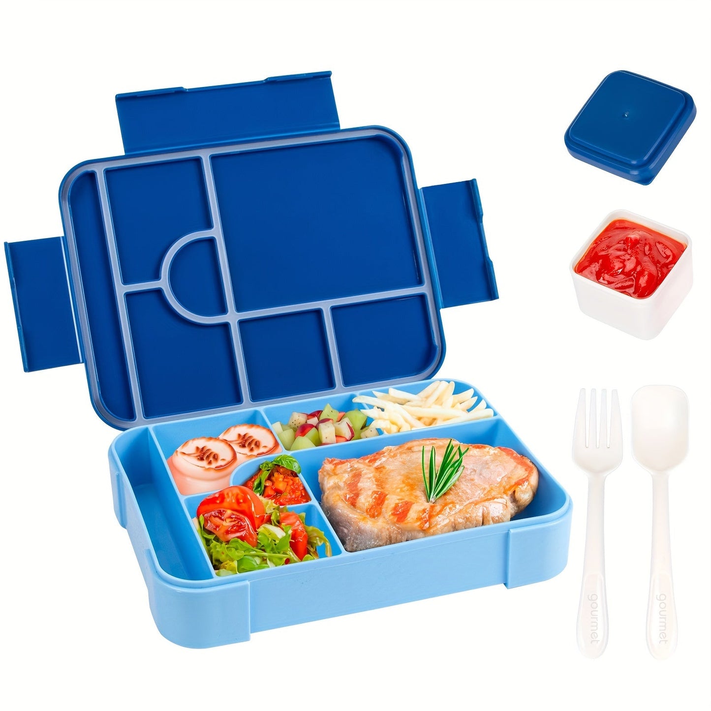 Leak-proof Bento Lunch Box with 7 Compartments - Perfect for Students and Adults on the Go! Includes Food Container, Cutlery Set, and Holds 1330ml. Suitable for School, Office, Outings, Microwave, and Dishwasher Safe.