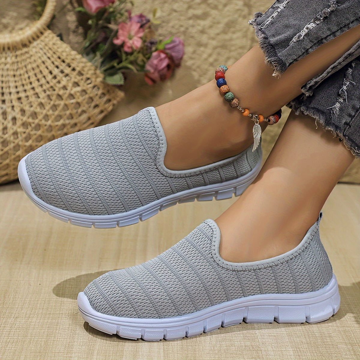 Women's Breathable Slip-On Casual Sock Sneakers, Lightweight Outdoor Sports Shoes in plus size.