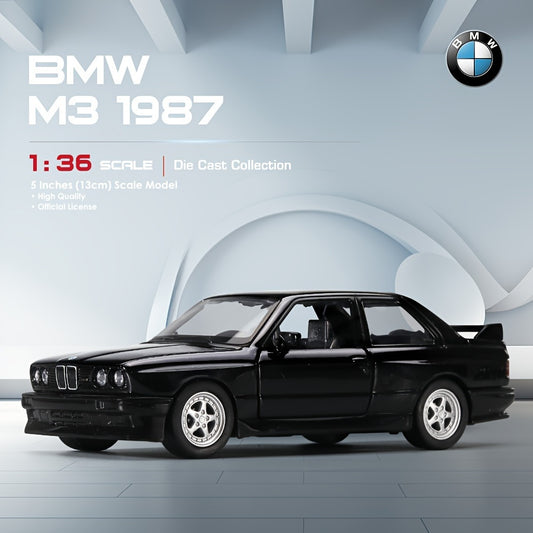 Модель автомобиля 1987 BMW M3 в масштабе 1:36 - металлическая игрушка с функцией обратного хода в белом/черном цвете, идеальный подарок на день рождения для молодежи зимой.