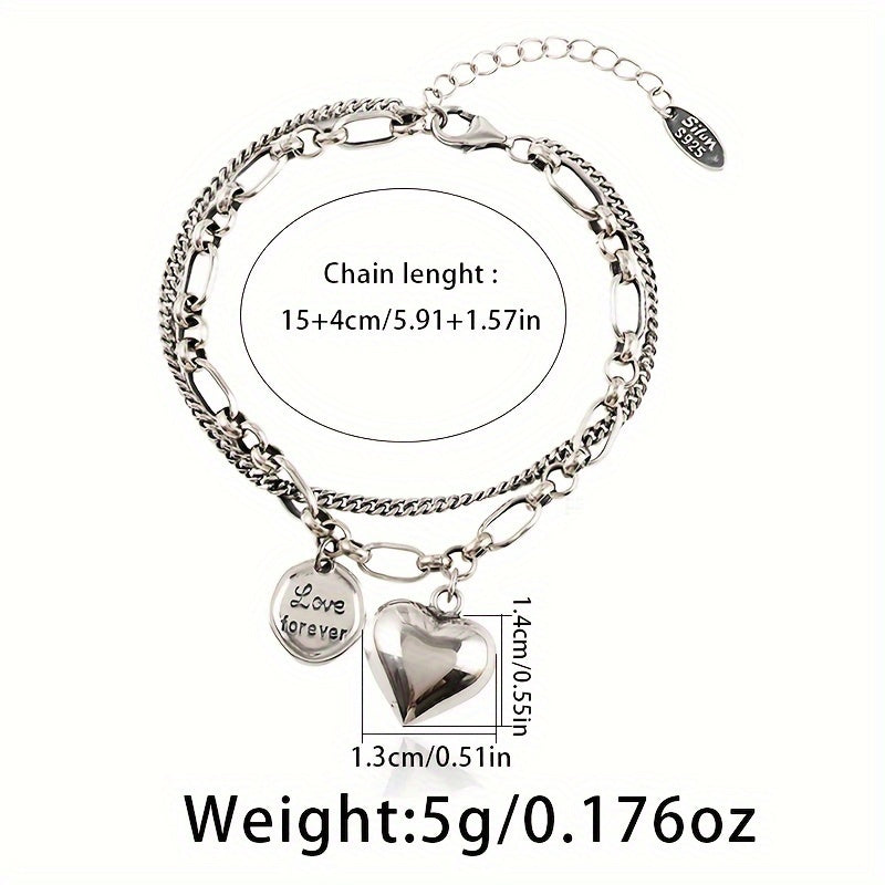 Stylish Double Layer Bracelet with Vintage Charm - 925 Sterling Silver, Ideal for Everyday Wear or Gifting