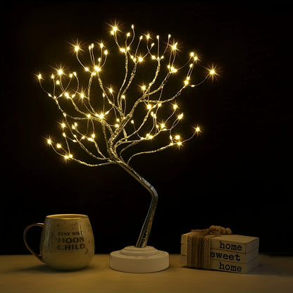 50.8cm Bonsai Tree Light featuring 108 Warm LED Lights. Dual USB/Battery operated. Ideal for Bedroom Ambiance & Holiday Decor. Easy DIY Artificial Tree Lamp.