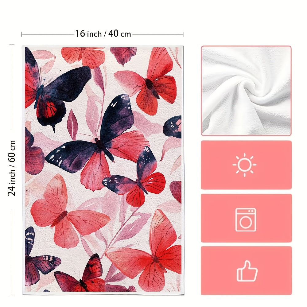 Get a pair of luxurious kitchen towels with a beautiful abstract design of roses and butterflies, perfect for Valentine's Day. These ultra-soft towels are highly absorbent, machine washable, and measure 40.64x60.96 cm, making them ideal for holiday