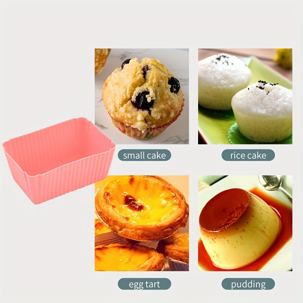 5 to 10 pieces of Silicone Rectangle Muffin Cups, Cupcake Cups, Reusable Cupcake Liners, Muffin Molds, Pudding Mold, Baking Tools, Kitchen Gadgets, and Accessories for your Home Kitchen.