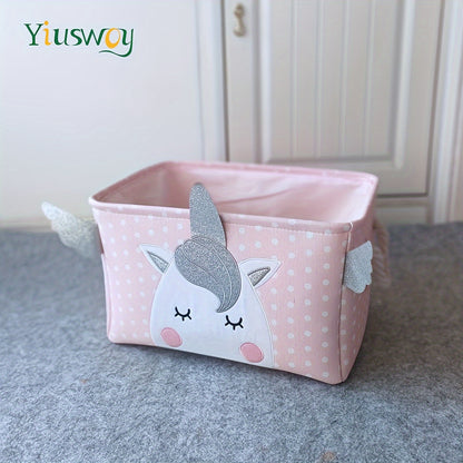 Pink Rabbit & Pony Storage Basket - Thick Fabric, Rectangular Organizer for Toys, Clothes, Books | Home Decor with Handles