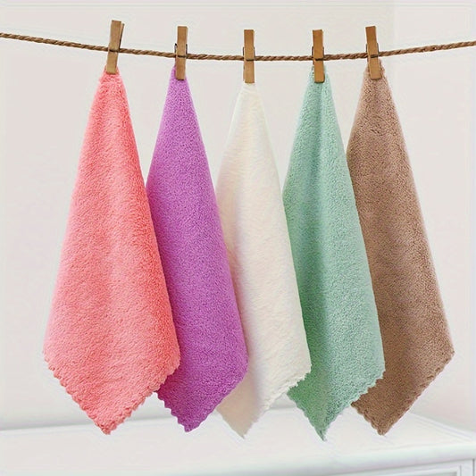 16pcs Coral Fleece Square Towels in 2 Sizes, Super Soft and Absorbent for Bathroom Use.