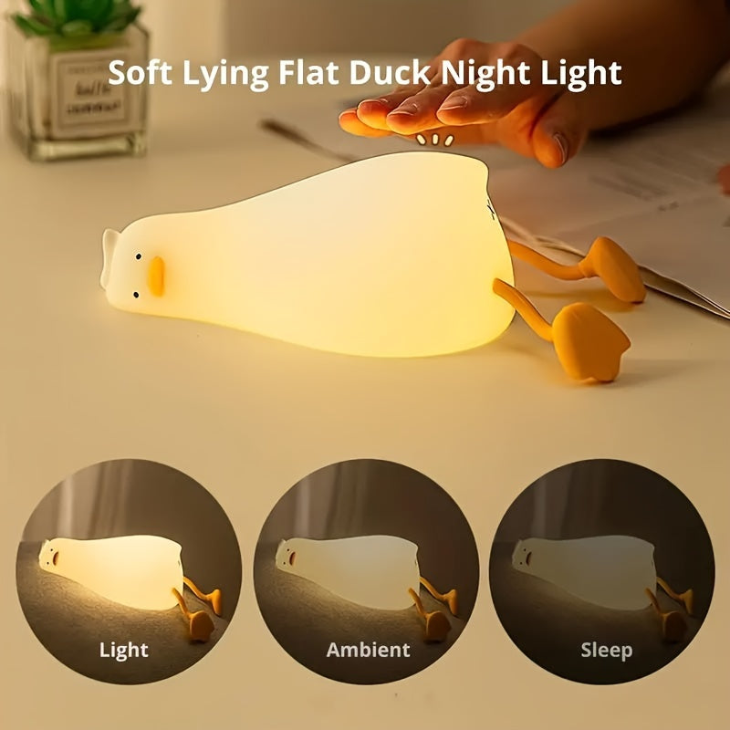 Soft Lighting Pat Duck Night Light, Adorably Cute, Silicone LED Touch Bedside Lamp with 30-Minute Timer and 3-Level Dimmable Settings