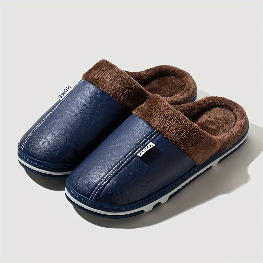 Men's cozy house slippers with anti-skid sole and fuzzy lining for indoor wear in autumn and winter.