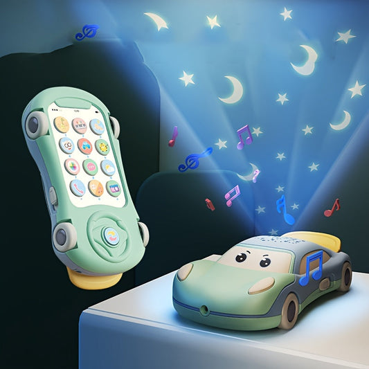 The Baby Phone Toy features music, lights, a mini projector, and educational activities like number counting, colors, and animal sounds. It is a smart and fun toy that does not require batteries.