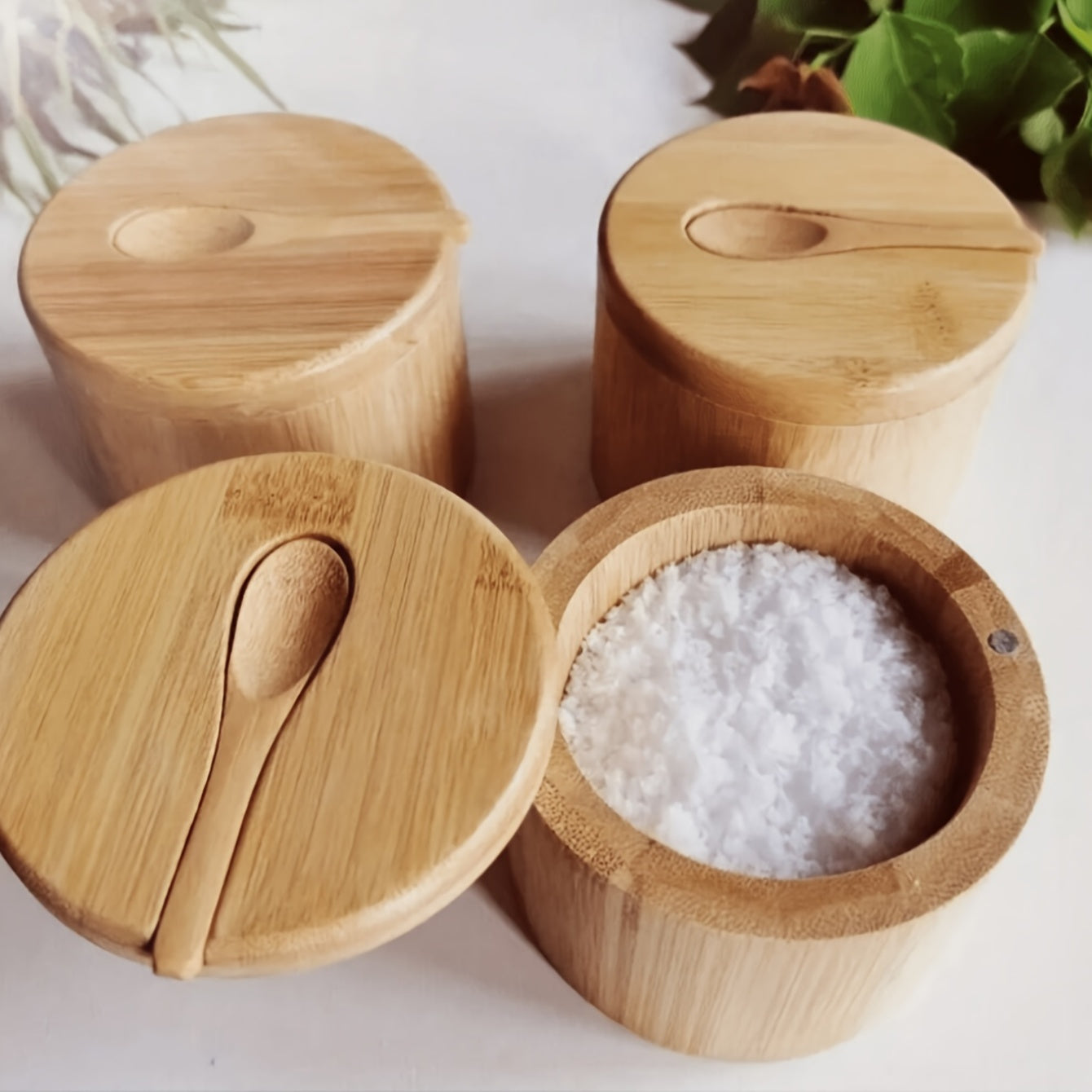 Wooden Spice Jar with Latch Lid and Spoon, Microwave Safe - Perfect for Coffee Beans, Tea, Grains, and Seasonings - Ideal Kitchen Organizer for Multipurpose Use