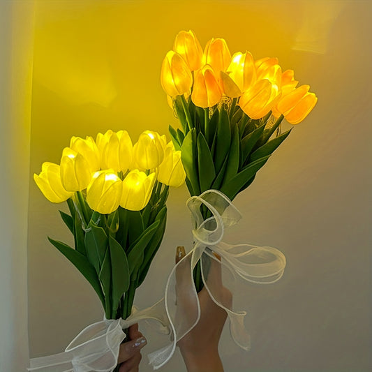 Tulip Lamp set includes LED Simulation Bouquet Night Light and Hand Bouquet Lamp, perfect for room decoration.