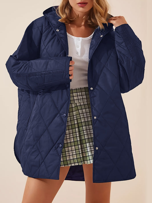 Quilted plain hooded jacket coat for women, perfect for fall & winter. Casual, long sleeve and warm outerwear.