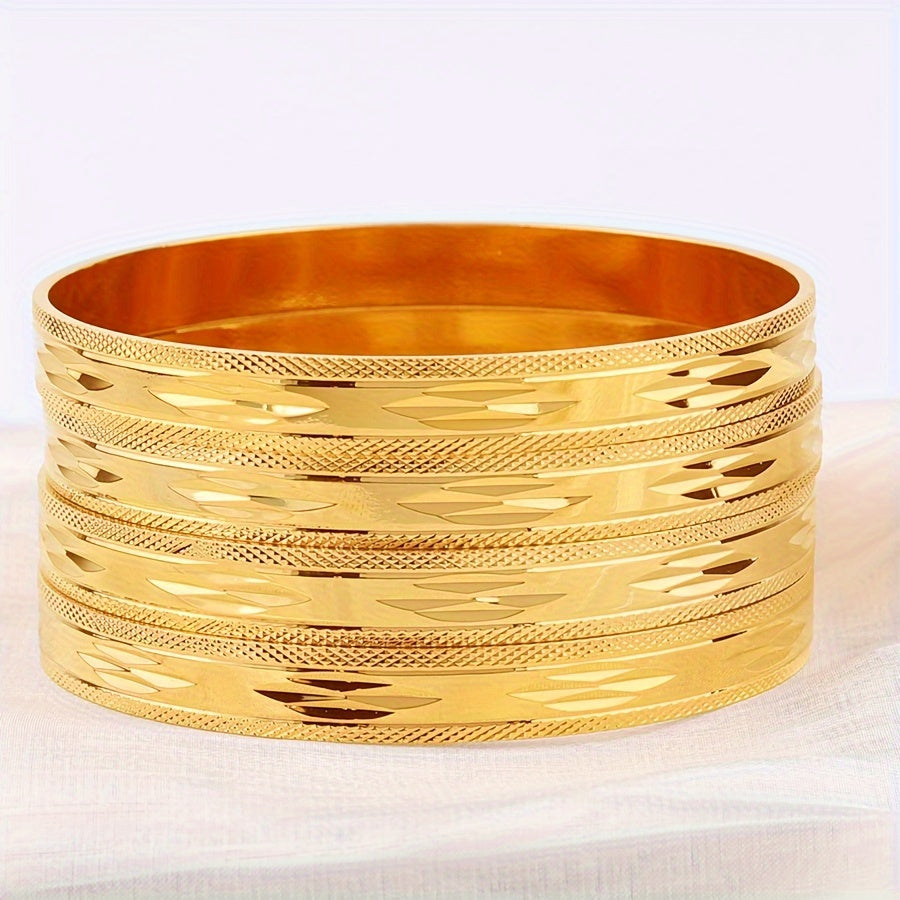 Set of 4 elegant and vintage-style bangles in a golden glossy finish for ladies. These fashion delicate bangles are perfect for both banquet events and daily wear, making them a perfect gift.