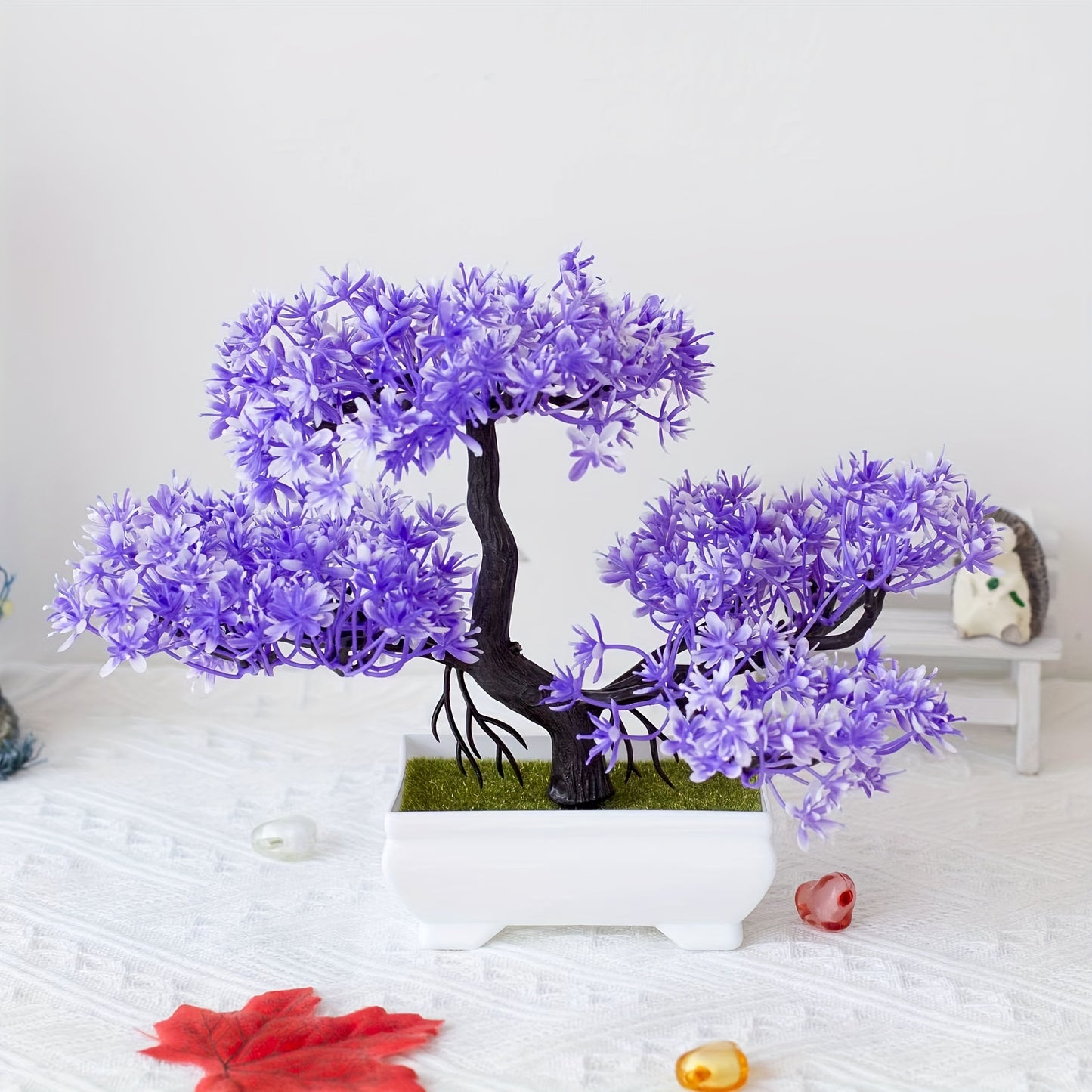 Artificial bonsai tree with plastic cement pot for home or office decor and birthday gift.