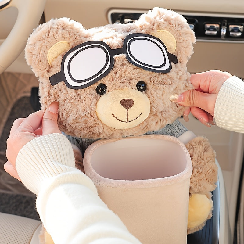 Car tissue holder and trash can combo for cute and original car storage. Suitable for car armrest interior accessories.