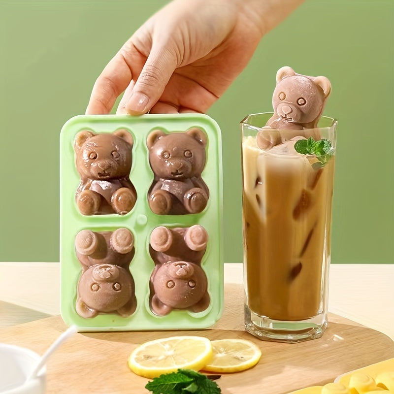 Novelty Silicone Bear Ice Cube Trays with Lid - Fun Cartoon Ice Ball Maker, Flexible Pop Molds for Ice Cream, Food Grade Material, Easy Release Mold for Whiskey, Cocktails, and Homemade Treats