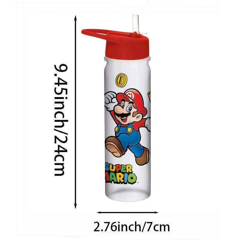 Super Mario water bottle with straw, leak-proof and lightweight, ideal for sports, travel, and gifts.