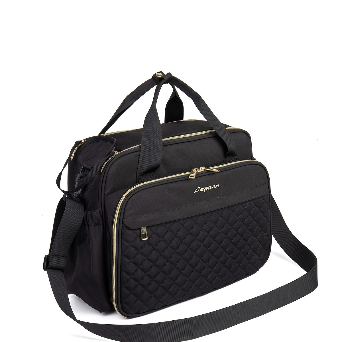 Spacious LEQUEEN Diaper Bag: Waterproof, Multi-Compartment Mommy Tote with Crossbody Strap for Travel and Storage