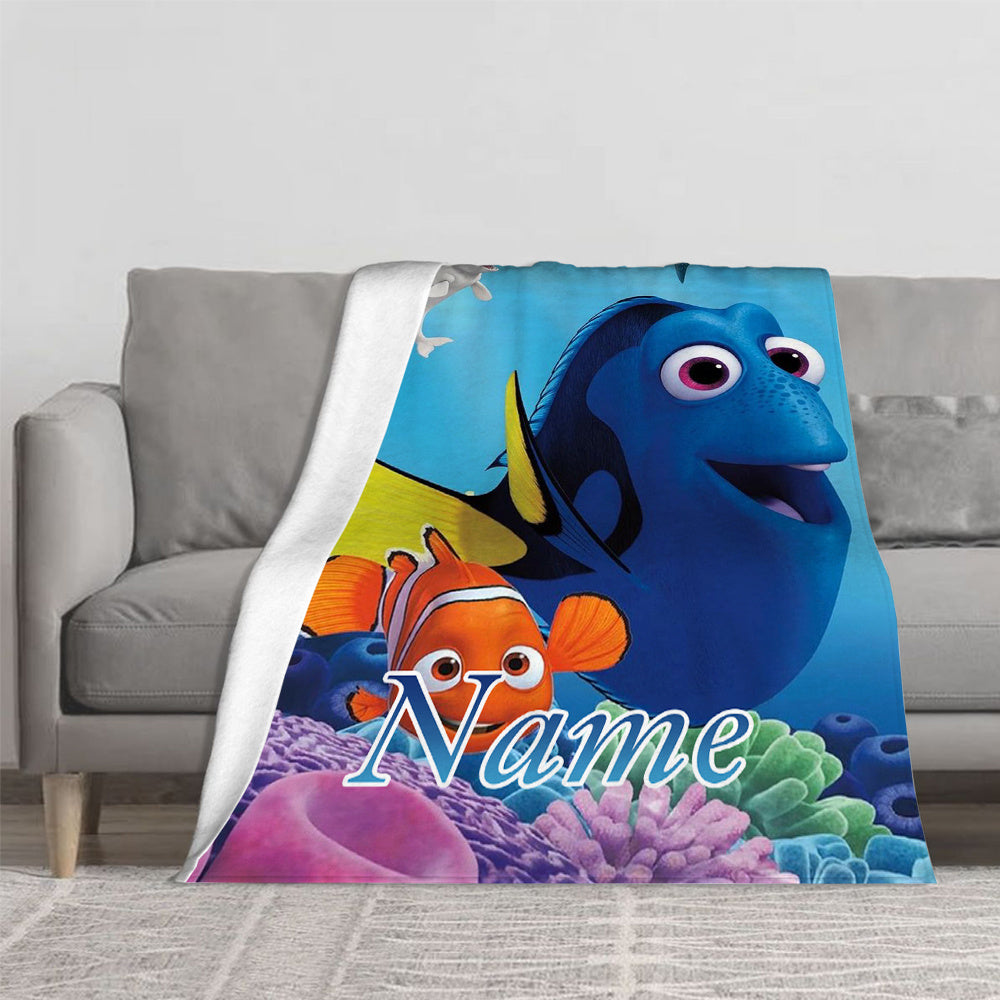 Personalized Finding Nemo Flannel Blanket - Soft and Cozy Throw with Dory and Marlin Print - Custom Name Option, Perfect for Bed, Sofa, Camping, Car Rides, and Movie Nights - Ideal Gift for Valentine's Day & New Year Celebration