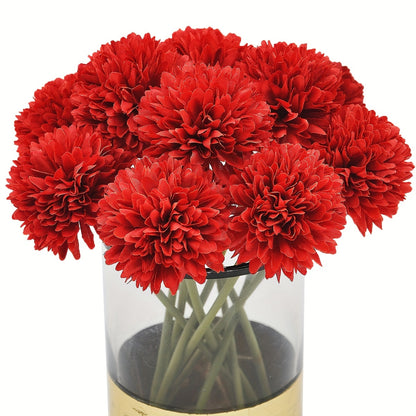 10 artificial chrysanthemum ball flowers for wedding bouquets, home decor, or party table centerpieces.