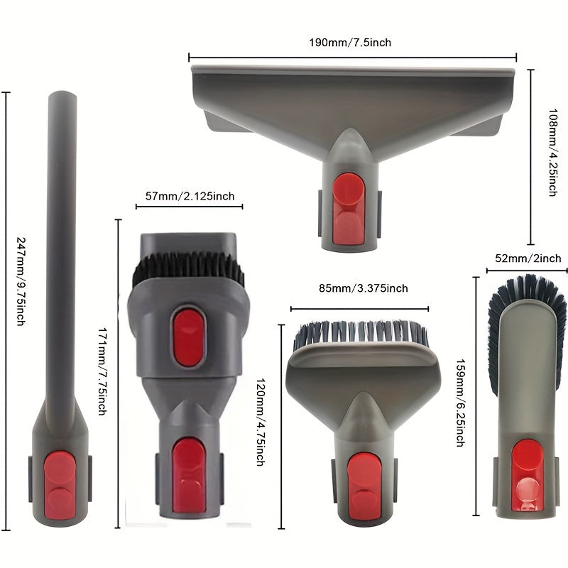 Набор из 5 насадок для щеток для беспроводных пылесосов Dyson V7, V8, V10, V11 и V12 - включает в себя очиститель матрасов, комбинированный инструмент и щелевой инструмент.