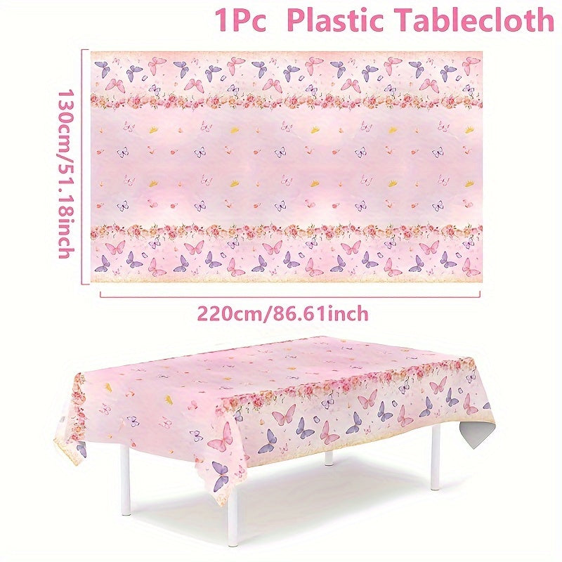 Lovely Pink Butterfly Disposable Tablecloth - Ideal for Weddings, Baby Showers, Gender Reveals & Birthday Parties