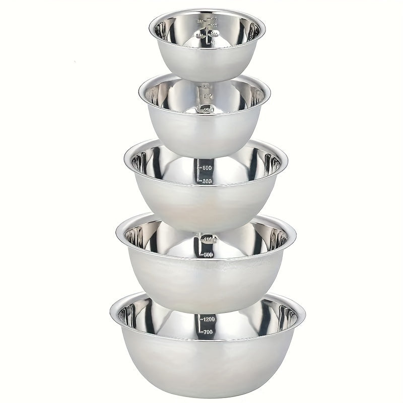 Set of 5 Stainless Steel Mixing Bowls with Non-Slip Base - Reliable and Food-Safe Kitchen Bowls for Long-Lasting Use