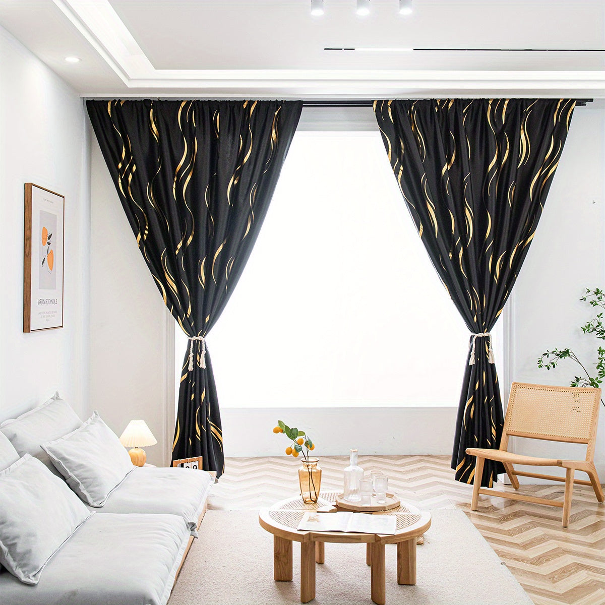 One piece of luxurious golden black blackout curtain, perfect for adding a touch of elegance to your study room, kitchen, living room, dorm room, bedroom, or any other living space. Enhance your room decor and elevate your home decor with this stylish