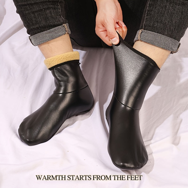 One pair of warm, velvet-lined, anti-slip socks for men and women in autumn and winter, perfect for indoor and outdoor use. Includes two pairs of socks.