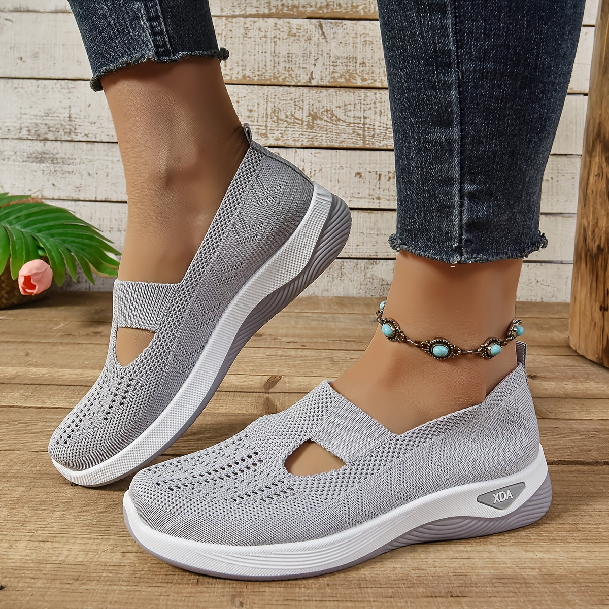 Casual slip on sneakers for women, lightweight and breathable with fabric upper and rubber sole, perfect for spring and summer.