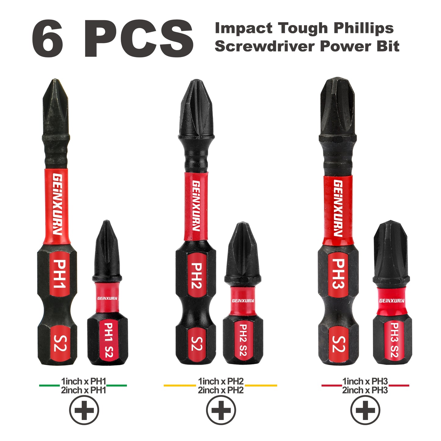 Phillips Impact Tough Screwdriver Power Bit set #1 #2 #3, Insert bit set PH1 PH2 PH3.