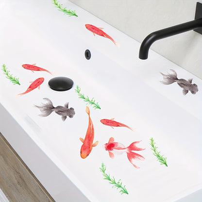 6 Chinese-style fish bathtub decals to prevent slipping.