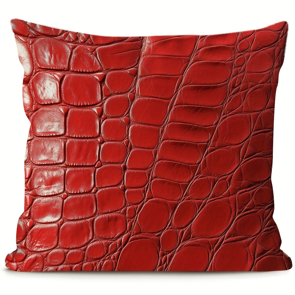 Square Pillow Cover with Crocodile Leather Print, 100% Polyester, Double-Sided Design, Machine Washable, Invisible Zipper, Durable Woven Fabric - Perfect for Home and Office Decor (Insert not included)