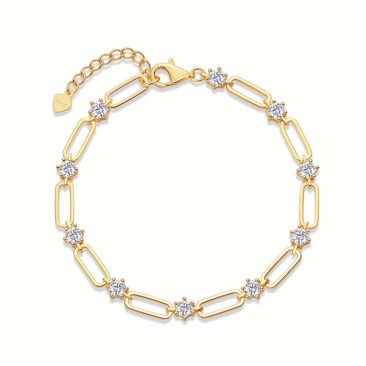 Luxurious 18K Gold-Plated Sterling Silver Bracelet with Stunning Moissanite Accents on a 925 Silver Link Chain - High Quality Unisex Fashion Jewelry Perfect for Anniversary, Wedding, Birthday, or Everyday Wear