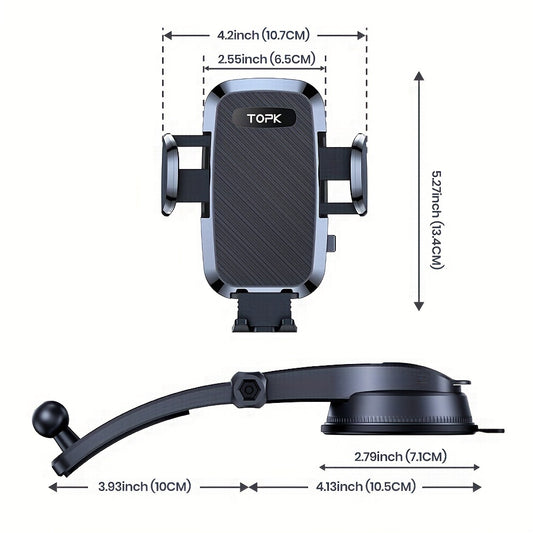 Upgraded car phone holder for dashboard, compatible with iPhone, Samsung, and Android.