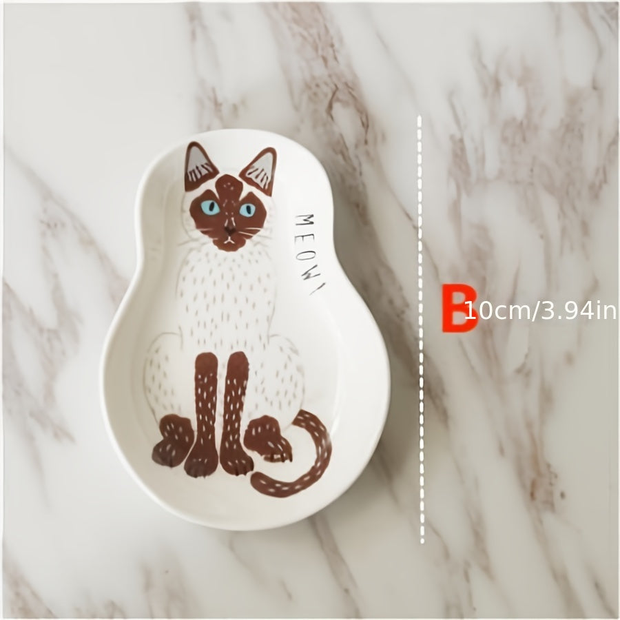 Cute ceramic plate for sauces with kitten pattern, perfect for home kitchens or dorm rooms. Versatile for chili sauce, mustard, ketchup, salad dressings, and vinegar.