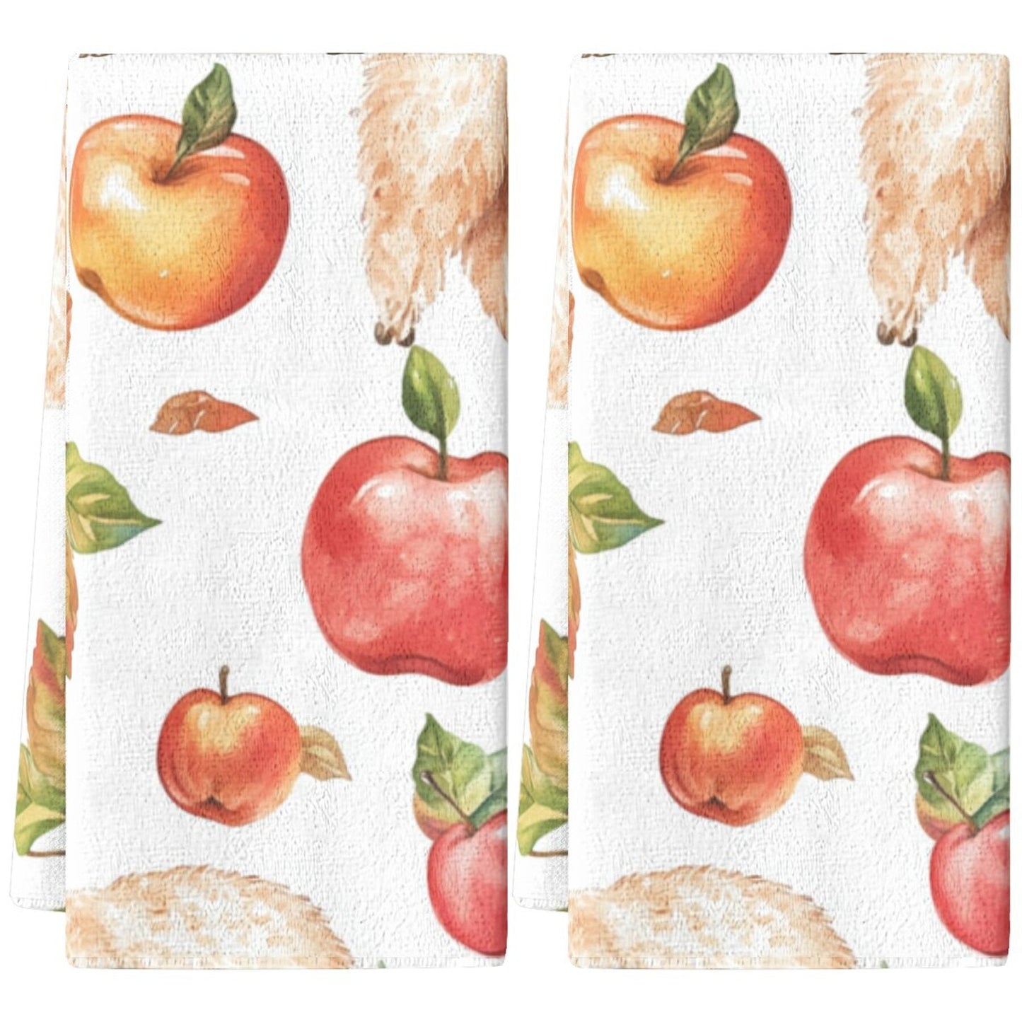 Set of 2 Alpaca Print Dish Towels: Enjoy this 2-pack of contemporary Apple and Alpaca print dish towels, made of durable polyester material. These rectangular kitchen towels feature a floral theme, adding a stylish touch to your home decor. Hand wash