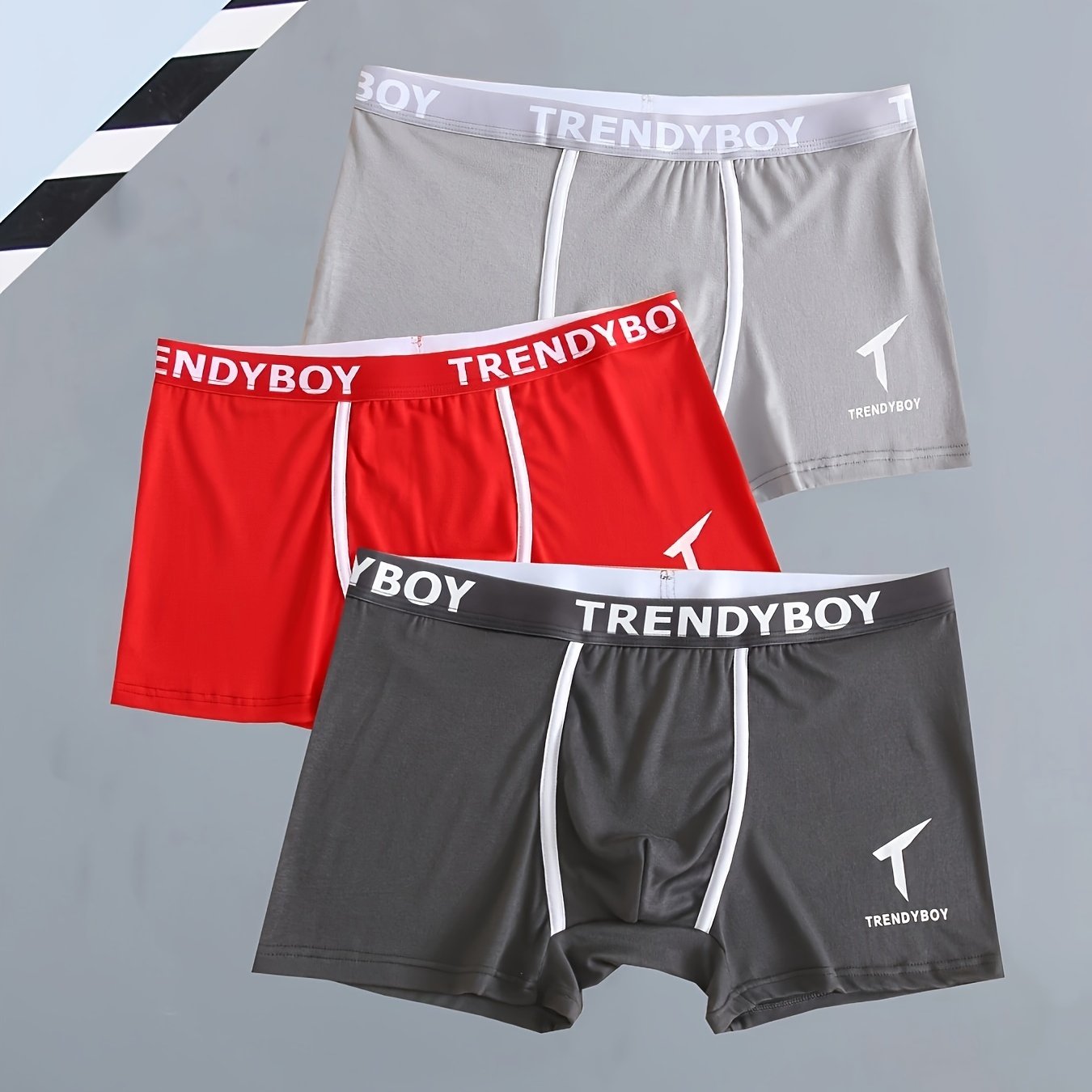 3 Men's Cotton Boxer Briefs with Solid Color and Fashion Letter Print