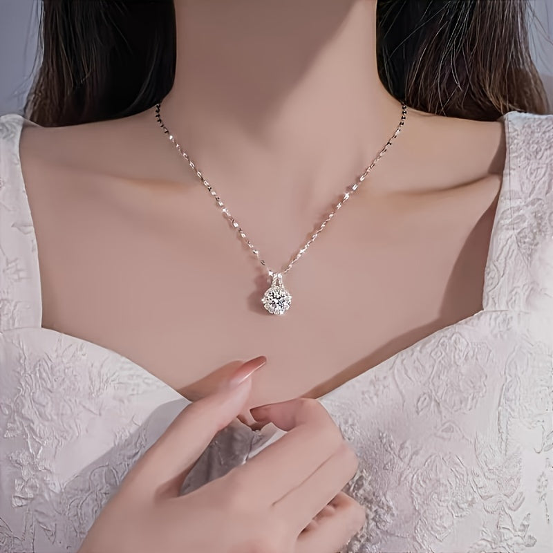 Stylish Vintage Pendant Necklace featuring a 2 Carat Moissanite and Synthetic Crystal - Ideal for Valentine's Day or adding Everyday Elegance