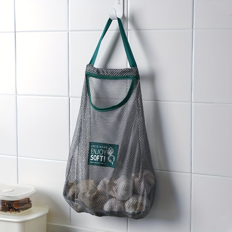 Breathable Mesh Produce Storage Bag with Handles - Ideal for Kitchen Organization of Ginger, Garlic, and Vegetables | Made from PET Material for Safety | Hanging Storage Solution for Non-Food Items