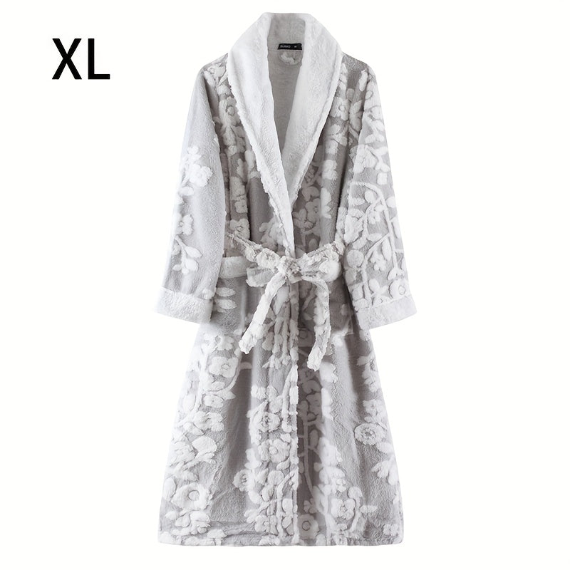 1pc Unisex Thickened Long Bathrobe with Flower Pattern, Ideal for Couples. Ideal for Home and Bathroom use.