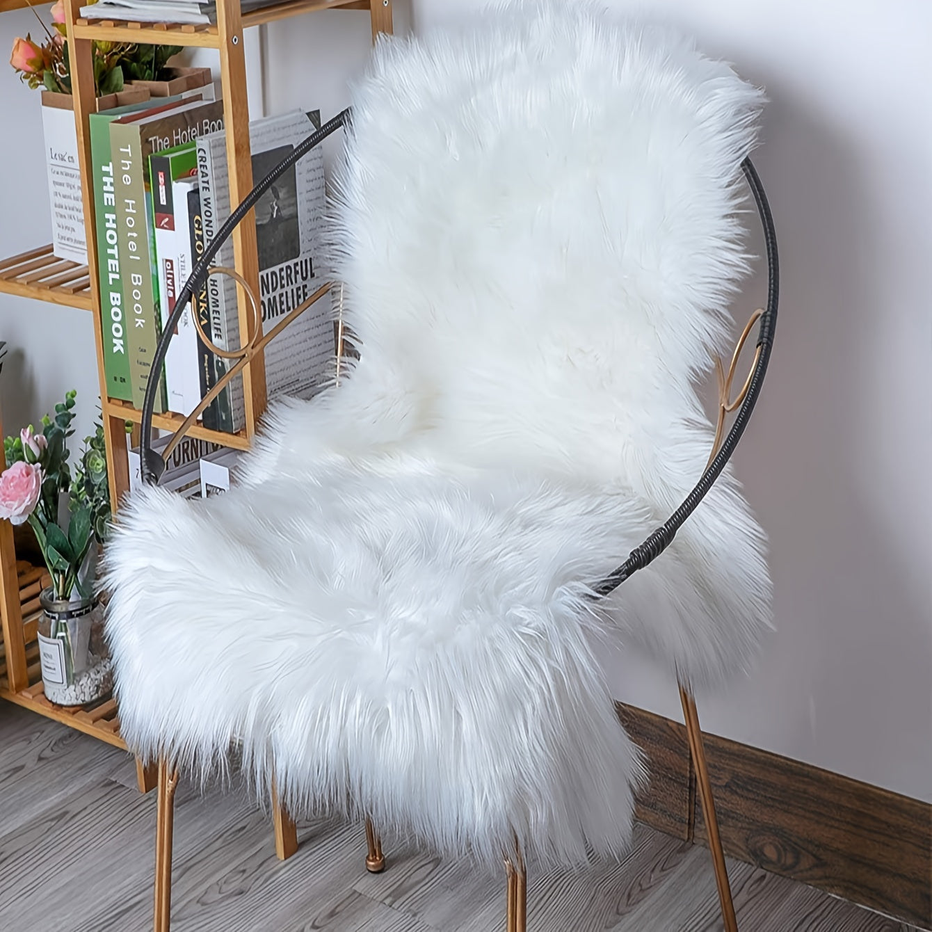 Plush Faux Fur Chair Cushion - Cozy, Non-Slip Mat for Winter Warmth - Perfect for Bedroom, Hallway, Office - Machine Washable, Made of Polyester & Acrylic Blend Faux Fur Material