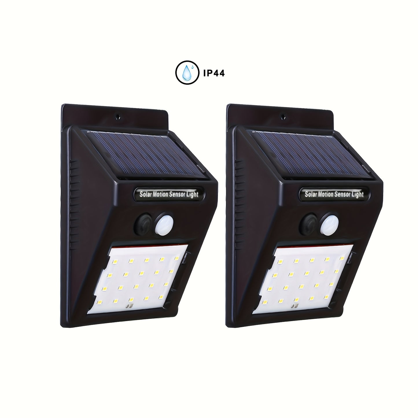 Outdoor solar motion sensor light with 120° wide angle lighting is suitable for courtyard, garden, garage, driveway, sidewalk, and patio deck.