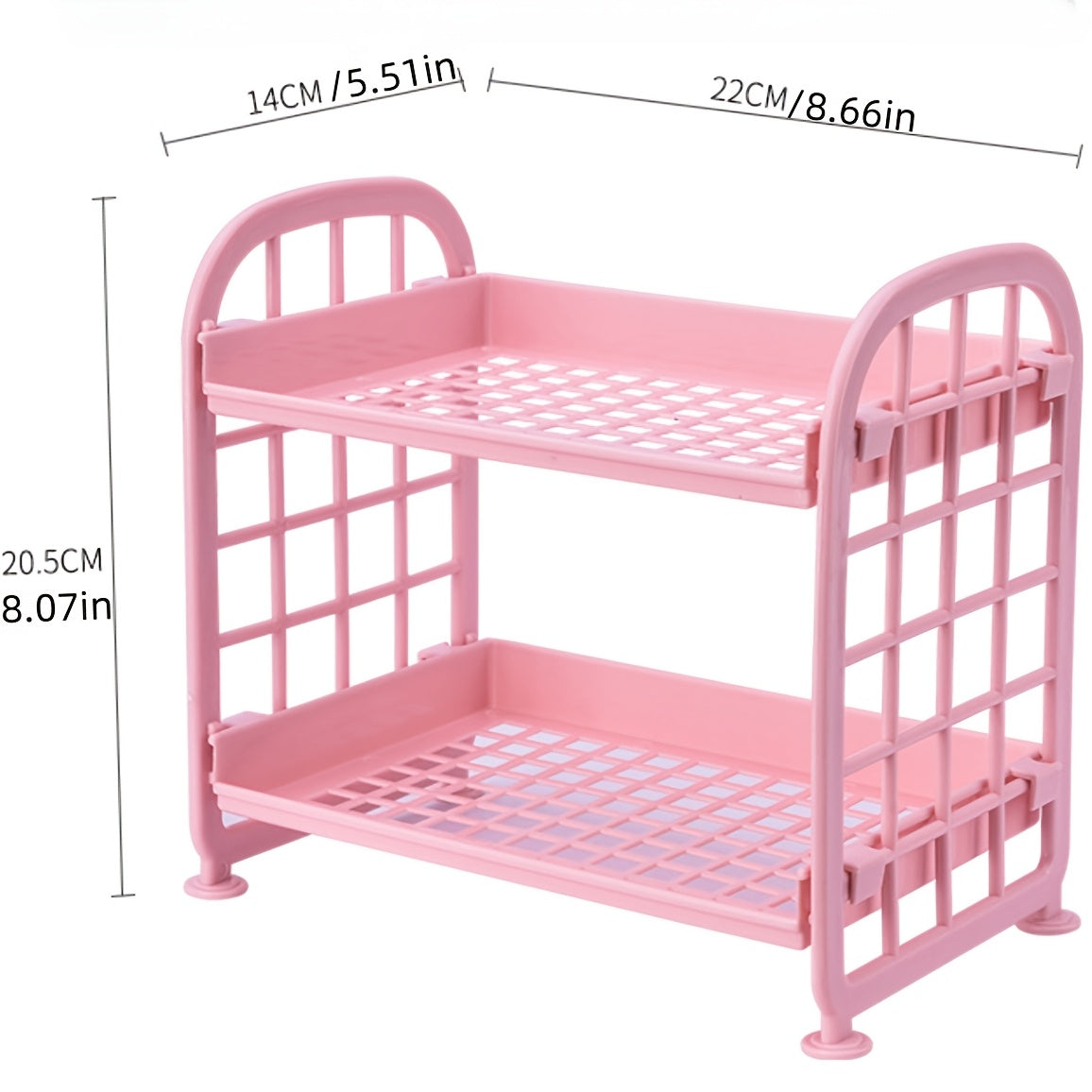 Small 2-Tier Storage Organizer Rack made of Plastic, Suitable for Kitchen, Bedroom, Living Room, Desk, and Bathroom Vanity. Features an Open-Storage design, Assembly is Required, No Electric Power Required