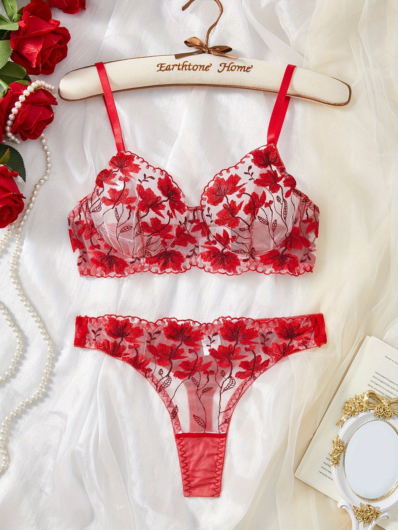 Floral Embroidered Lingerie Set for Women