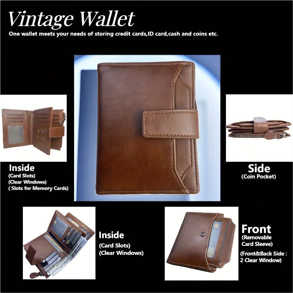 Men's Faux Leather Short Wallet with Retro Multi Card Slots