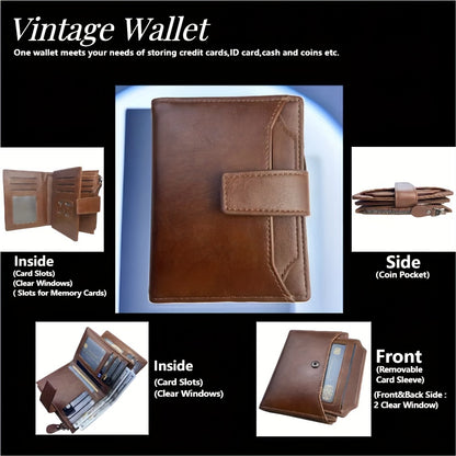 Men's Faux Leather Short Wallet with Retro Multi Card Slots